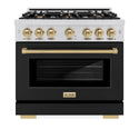 ZLINE Autograph Edition 36 in. 5.2 cu. ft. Select Dual Fuel Range with 6 Burner Gas Cooktop and Electric Convection Oven in Stainless Steel with Black Matte Door and Champagne Bronze Accents (HDRZ-BLM-36-CB)