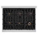 ZLINE Autograph Edition 36 in. 5.2 cu. ft. Select Dual Fuel Range with 6 Burner Gas Cooktop and Electric Convection Oven in Stainless Steel with Black Matte Door and Champagne Bronze Accents (HDRZ-BLM-36-CB)