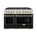 ZLINE Autograph Edition 48 in. 6.7 cu. ft. Select Double Oven Dual Fuel Range with 8 Burner Gas Cooktop in Stainless Steel with Black Matte Doors and Champagne Bronze Accents, Open Box-Great Condition