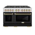 ZLINE Autograph Edition 48 in. 6.7 cu. ft. Select Double Oven Dual Fuel Range with 8 Burner Gas Cooktop in Stainless Steel with Black Matte Doors and Champagne Bronze Accents, Open Box-Great Condition