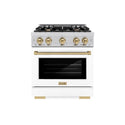 ZLINE Autograph Edition 30 in. 4.2 cu. ft. Select Dual Fuel Range with 4 Burner Gas Cooktop and Electric Convection Oven in Stainless Steel with White Matte Door and Champagne Bronze Accents, Open Box-Great Condition