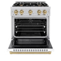 ZLINE Autograph Edition 30 in. 4.2 cu. ft. Select Dual Fuel Range with 4 Burner Gas Cooktop and Electric Convection Oven in Stainless Steel with White Matte Door and Champagne Bronze Accents, Open Box-Great Condition
