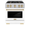 ZLINE Autograph Edition 30 in. 4.2 cu. ft. Select Dual Fuel Range with 4 Burner Gas Cooktop and Electric Convection Oven in Stainless Steel with White Matte Door and Champagne Bronze Accents, Open Box-Great Condition