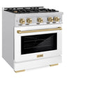 ZLINE Autograph Edition 30 in. 4.2 cu. ft. Select Dual Fuel Range with 4 Burner Gas Cooktop and Electric Convection Oven in Stainless Steel with White Matte Door and Champagne Bronze Accents, Open Box-Great Condition