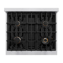 ZLINE Autograph Edition 30 in. 4.2 cu. ft. Select Dual Fuel Range with 4 Burner Gas Cooktop and Electric Convection Oven in Stainless Steel with White Matte Door and Champagne Bronze Accents, Open Box-Great Condition