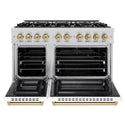 ZLINE Autograph Edition 48 in. 6.7 cu. ft. Select Double Oven Dual Fuel Range with 8 Burner Gas Cooktop in Stainless Steel with White Matte Doors and Champagne Bronze Accents, Open Box-Great Condition