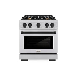 ZLINE Autograph Edition 30 in. 4.2 cu. ft. Select Dual Fuel Range with 4 Burner Gas Cooktop and Electric Convection Oven in Stainless Steel with Matte Black Accents (HDRZ-30-MB)