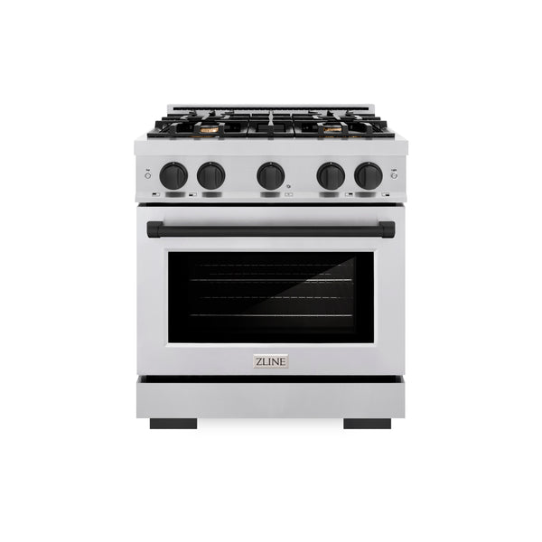 ZLINE Autograph Edition 30 in. 4.2 cu. ft. Select Dual Fuel Range with 4 Burner Gas Cooktop and Electric Convection Oven in Stainless Steel with Matte Black Accents (HDRZ-30-MB)