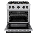 ZLINE Autograph Edition 30 in. 4.2 cu. ft. Select Dual Fuel Range with 4 Burner Gas Cooktop and Electric Convection Oven in Stainless Steel with Matte Black Accents, Open Box-Great Condition