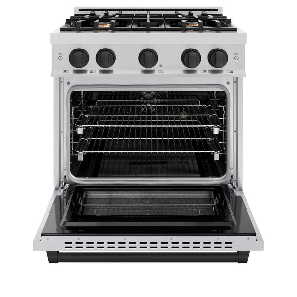 ZLINE Autograph Edition 30 in. 4.2 cu. ft. Select Dual Fuel Range with 4 Burner Gas Cooktop and Electric Convection Oven in Stainless Steel with Matte Black Accents, Open Box-Great Condition