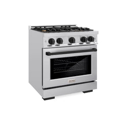 ZLINE Autograph Edition 30 in. 4.2 cu. ft. Select Dual Fuel Range with 4 Burner Gas Cooktop and Electric Convection Oven in Stainless Steel with Matte Black Accents, Open Box-Great Condition
