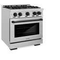 ZLINE Autograph Edition 30 in. 4.2 cu. ft. Select Dual Fuel Range with 4 Burner Gas Cooktop and Electric Convection Oven in Stainless Steel with Matte Black Accents (HDRZ-30-MB)