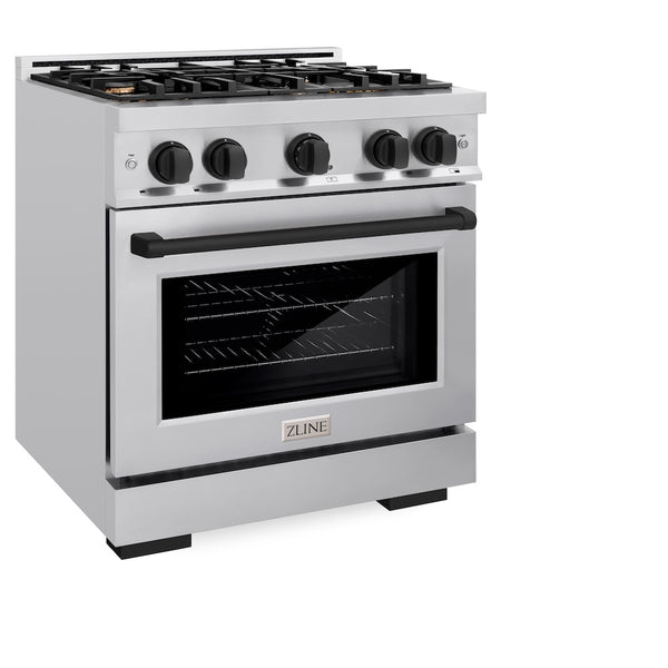 ZLINE Autograph Edition 30 in. 4.2 cu. ft. Select Dual Fuel Range with 4 Burner Gas Cooktop and Electric Convection Oven in Stainless Steel with Matte Black Accents, Open Box-Great Condition