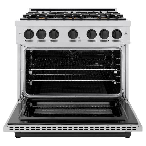 ZLINE Autograph Edition 36 in. 5.2 cu. ft. Select Dual Fuel Range with 6 Burner Gas Cooktop and Electric Convection Oven in Stainless Steel with Matte Black Accents (HDRZ-36-MB)