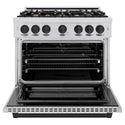 ZLINE Autograph Edition 36 in. 5.2 cu. ft. Select Dual Fuel Range with 6 Burner Gas Cooktop and Electric Convection Oven in Stainless Steel with Matte Black Accents, Open Box-Great Condition