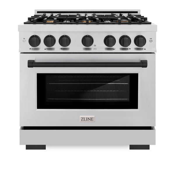 ZLINE Autograph Edition 36 in. 5.2 cu. ft. Select Dual Fuel Range with 6 Burner Gas Cooktop and Electric Convection Oven in Stainless Steel with Matte Black Accents (HDRZ-36-MB)