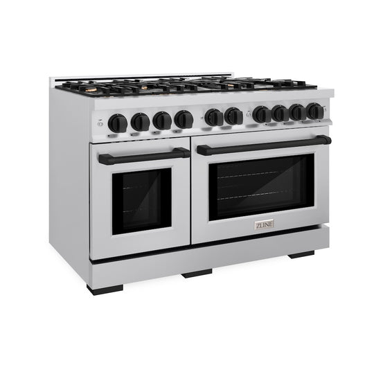 ZLINE Autograph Edition 48 in. 6.7 cu. ft. Select Double Oven Dual Fuel Range with 8 Burner Gas Cooktop in Stainless Steel and Matte Black Accents, Open Box-Great Condition
