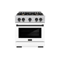 ZLINE Autograph Edition 30 in. 4.2 cu. ft. Select Dual Fuel Range with 4 Burner Gas Cooktop and Electric Convection Oven in Stainless Steel with White Matte Door and Matte Black Accents (HDRZ-WM-30-MB)