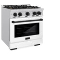 ZLINE Autograph Edition 30 in. 4.2 cu. ft. Select Dual Fuel Range with 4 Burner Gas Cooktop and Electric Convection Oven in Stainless Steel with White Matte Door and Matte Black Accents (HDRZ-WM-30-MB)