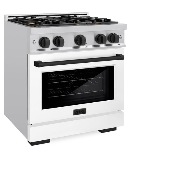 ZLINE Autograph Edition 36 in. 5.2 cu. ft. Select Dual Fuel Range with 6 Burner Gas Cooktop and Electric Convection Oven in Stainless Steel with White Matte Door and Matte Black Accents (HDRZ-WM-36-MB)