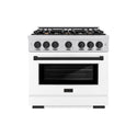 ZLINE Autograph Edition 36 in. 5.2 cu. ft. Select Dual Fuel Range with 6 Burner Gas Cooktop and Electric Convection Oven in Stainless Steel with White Matte Door and Matte Black Accents, Open Box-Great Condition