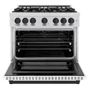 ZLINE Autograph Edition 36 in. 5.2 cu. ft. Select Dual Fuel Range with 6 Burner Gas Cooktop and Electric Convection Oven in Stainless Steel with White Matte Door and Matte Black Accents, Open Box-Great Condition