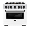 ZLINE Autograph Edition 36 in. 5.2 cu. ft. Select Dual Fuel Range with 6 Burner Gas Cooktop and Electric Convection Oven in Stainless Steel with White Matte Door and Matte Black Accents, Open Box-Great Condition