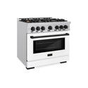 ZLINE Autograph Edition 36 in. 5.2 cu. ft. Select Dual Fuel Range with 6 Burner Gas Cooktop and Electric Convection Oven in Stainless Steel with White Matte Door and Matte Black Accents, Open Box-Great Condition