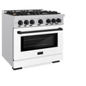 ZLINE Autograph Edition 36 in. 5.2 cu. ft. Select Dual Fuel Range with 6 Burner Gas Cooktop and Electric Convection Oven in Stainless Steel with White Matte Door and Matte Black Accents, Open Box-Great Condition