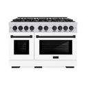 ZLINE Autograph Edition 48 in. 6.7 cu. ft. Select Double Oven Dual Fuel Range with 8 Burner Gas Cooktop in Stainless Steel with White Matte Door and Matte Black Accents, Open Box-Great Condition