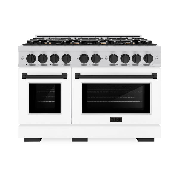 ZLINE Autograph Edition 48 in. 6.7 cu. ft. Select Double Oven Dual Fuel Range with 8 Burner Gas Cooktop in Stainless Steel with White Matte Door and Matte Black Accents, Open Box-Great Condition