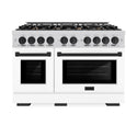 ZLINE Autograph Edition 48 in. 6.7 cu. ft. Select Double Oven Dual Fuel Range with 8 Burner Gas Cooktop in Stainless Steel with White Matte Door and Matte Black Accents, Open Box-Great Condition