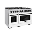 ZLINE Autograph Edition 48 in. 6.7 cu. ft. Select Double Oven Dual Fuel Range with 8 Burner Gas Cooktop in Stainless Steel with White Matte Door and Matte Black Accents, Open Box-Great Condition