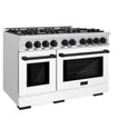 ZLINE Autograph Edition 48 in. 6.7 cu. ft. Select Double Oven Dual Fuel Range with 8 Burner Gas Cooktop in Stainless Steel with White Matte Door and Matte Black Accents, Open Box-Great Condition