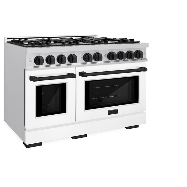 ZLINE Autograph Edition 48 in. 6.7 cu. ft. Select Double Oven Dual Fuel Range with 8 Burner Gas Cooktop in Stainless Steel with White Matte Door and Matte Black Accents, Open Box-Great Condition