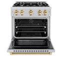 ZLINE Autograph Edition 30 in. 4.2 cu. ft. Select Dual Fuel Range with 4 Burner Gas Cooktop and Electric Convection Oven in Stainless Steel with Polished Gold Accents, Open Box-Great Condition