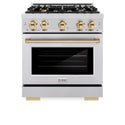 ZLINE Autograph Edition 30 in. 4.2 cu. ft. Select Dual Fuel Range with 4 Burner Gas Cooktop and Electric Convection Oven in Stainless Steel with Polished Gold Accents, Open Box-Great Condition