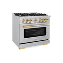 ZLINE Autograph Edition 36 in. 5.2 cu. ft. Select Dual Fuel Range with 6 Burner Gas Cooktop and Electric Convection Oven in Stainless Steel with Polished Gold Accents, Open Box-Great Condition