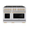 ZLINE Autograph Edition 48 in. 6.7 cu. ft. Select Double Oven Dual Fuel Range with 8 Burner Gas Cooktop in Stainless Steel and Polished Gold Accents, Open Box-Great Condition