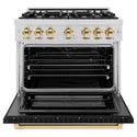 ZLINE Autograph Edition 36 in. 5.2 cu. ft. Select Dual Fuel Range with 6 Burner Gas Cooktop and Electric Convection Oven in Stainless Steel with Black Matte Door and Polished Gold Accents (HDRZ-BLM-36-G)