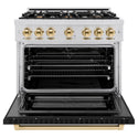 ZLINE Autograph Edition 36 in. 5.2 cu. ft. Select Dual Fuel Range with 6 Burner Gas Cooktop and Electric Convection Oven in Stainless Steel with Black Matte Door and Polished Gold Accents, Open Box-Great Condition