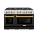 ZLINE Autograph Edition 48 in. 6.7 cu. ft. Select Double Oven Dual Fuel Range with 8 Burner Gas Cooktop in Stainless Steel with Black Matte Doors and Polished Gold Accents, Open Box-Great Condition