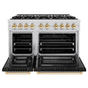 ZLINE Autograph Edition 48 in. 6.7 cu. ft. Select Double Oven Dual Fuel Range with 8 Burner Gas Cooktop in Stainless Steel with Black Matte Doors and Polished Gold Accents, Open Box-Great Condition