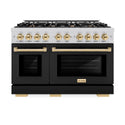 ZLINE Autograph Edition 48 in. 6.7 cu. ft. Select Double Oven Dual Fuel Range with 8 Burner Gas Cooktop in Stainless Steel with Black Matte Doors and Polished Gold Accents, Open Box-Great Condition