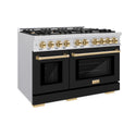 ZLINE Autograph Edition 48 in. 6.7 cu. ft. Select Double Oven Dual Fuel Range with 8 Burner Gas Cooktop in Stainless Steel with Black Matte Doors and Polished Gold Accents, Open Box-Great Condition