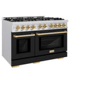 ZLINE Autograph Edition 48 in. 6.7 cu. ft. Select Double Oven Dual Fuel Range with 8 Burner Gas Cooktop in Stainless Steel with Black Matte Doors and Polished Gold Accents, Open Box-Great Condition