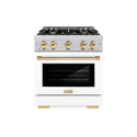 ZLINE Autograph Edition 30 in. 4.2 cu. ft. Select Dual Fuel Range with 4 Burner Gas Cooktop and Electric Convection Oven in Stainless Steel with White Matte Door and Polished Gold Accents, Open Box-Great Condition