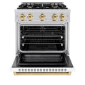 ZLINE Autograph Edition 30 in. 4.2 cu. ft. Select Dual Fuel Range with 4 Burner Gas Cooktop and Electric Convection Oven in Stainless Steel with White Matte Door and Polished Gold Accents, Open Box-Great Condition