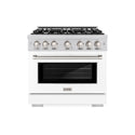 ZLINE 36 in. 5.2 cu. ft. Select Dual Fuel Range with 6 Burner Gas Cooktop and Electric Convection Oven in Stainless Steel with White Matte Door (HDR-WM-36)