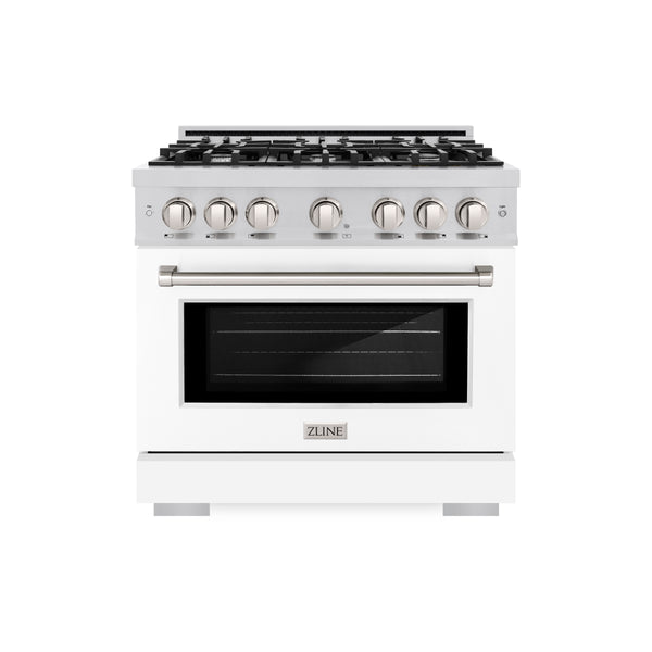 ZLINE 36 in. 5.2 cu. ft. Select Dual Fuel Range with 6 Burner Gas Cooktop and Electric Convection Oven in Stainless Steel with White Matte Door (HDR-WM-36)